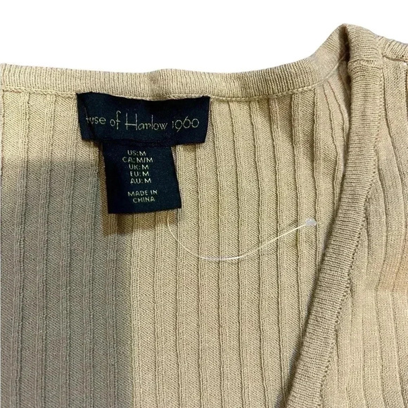 House of Harlow 1960 Tan Ribbed Bodycon Midi Dress + Matching cardigan sz med - Picture 3 of 11